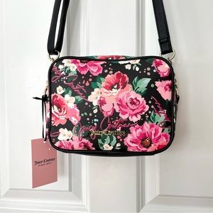 Juicy Couture•NWT•Black•PICK UR PETAL Floral Camera Crossbody Bag•Adjust. Strap